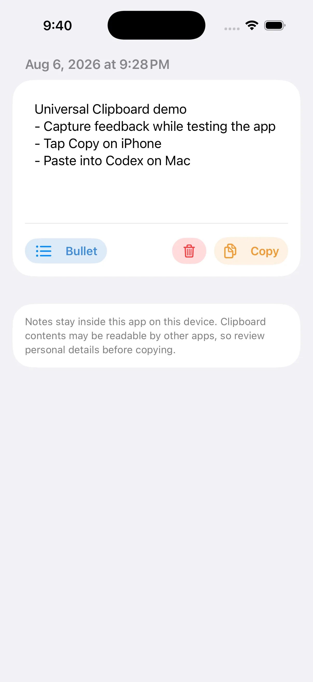 Example feedback form