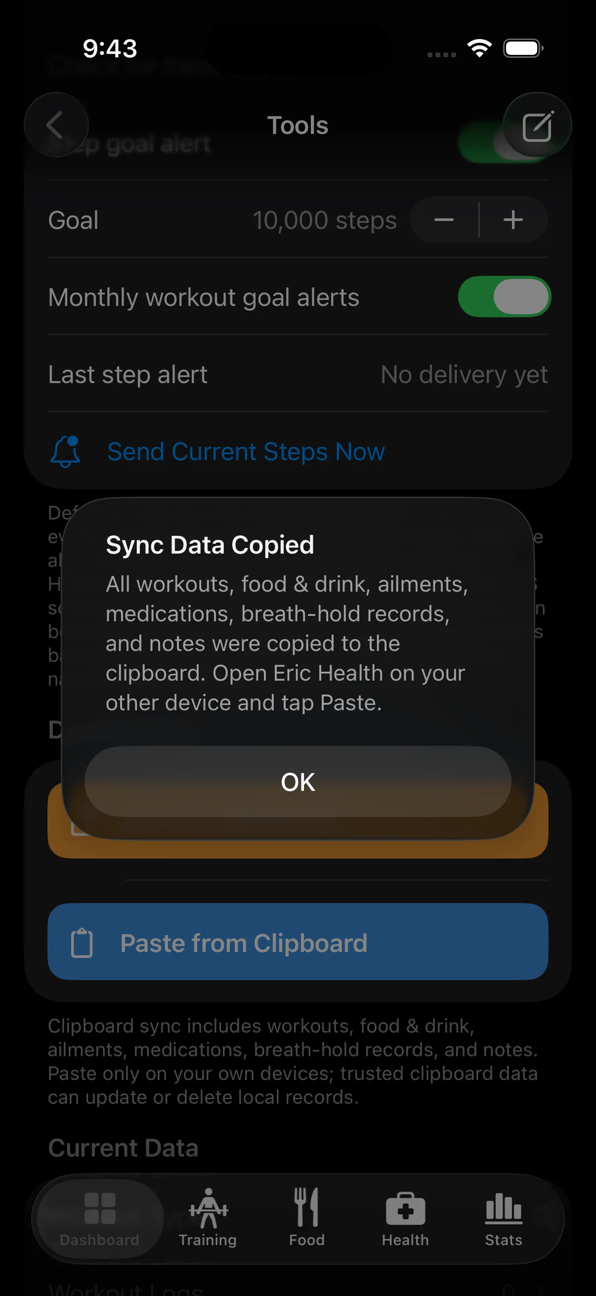 Sync data confirmation in Eric Health