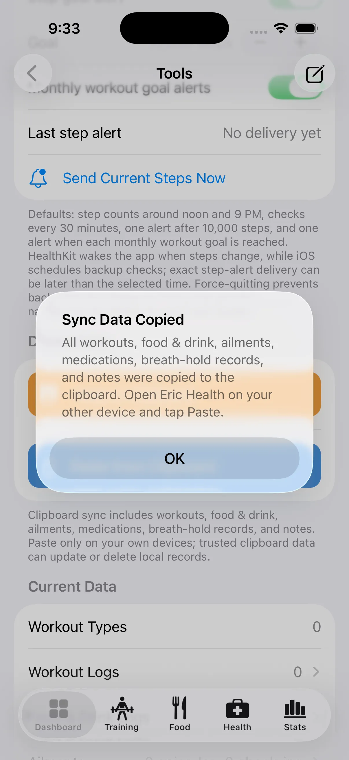 Sync data confirmation in Eric Health