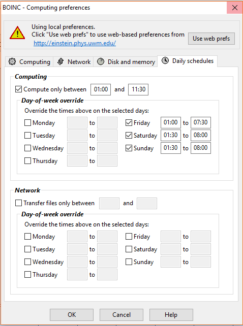 BOINC manager dashboard with task progress and usage statistics